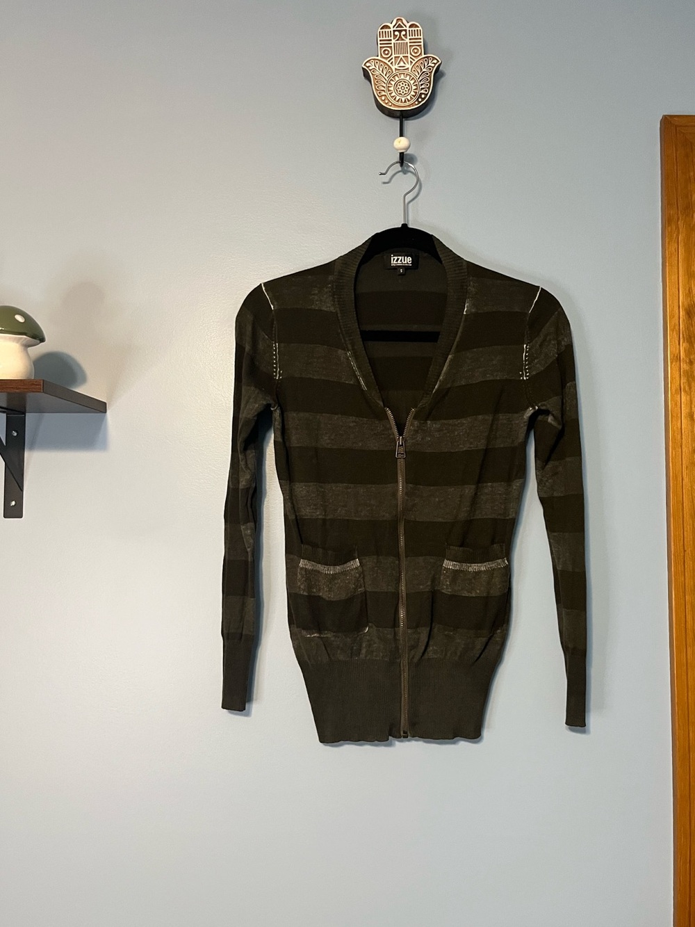 Izzue Cotton Striped Zip-Front Cardigan